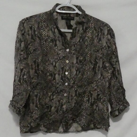 ANNE CARSON | medium | Silk Button-Up Snake Print Blouse | Rolled Cuffs - Picture 1 of 15